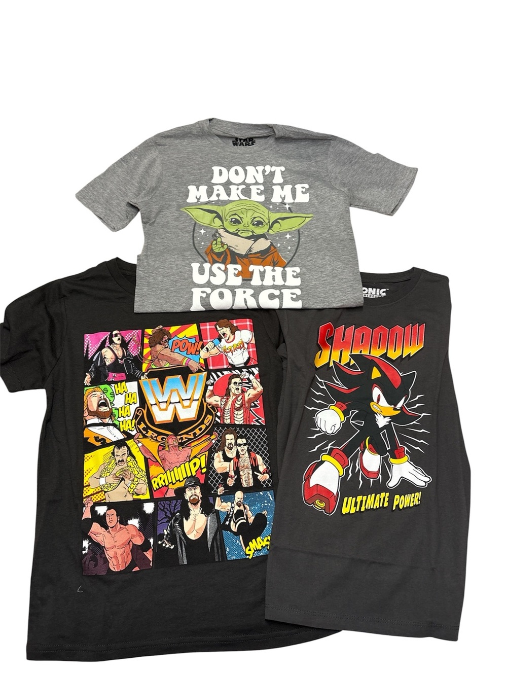 WWE /Star Wars/Sonic-shadow Kids Graphic Tees - Grey, Black & Black